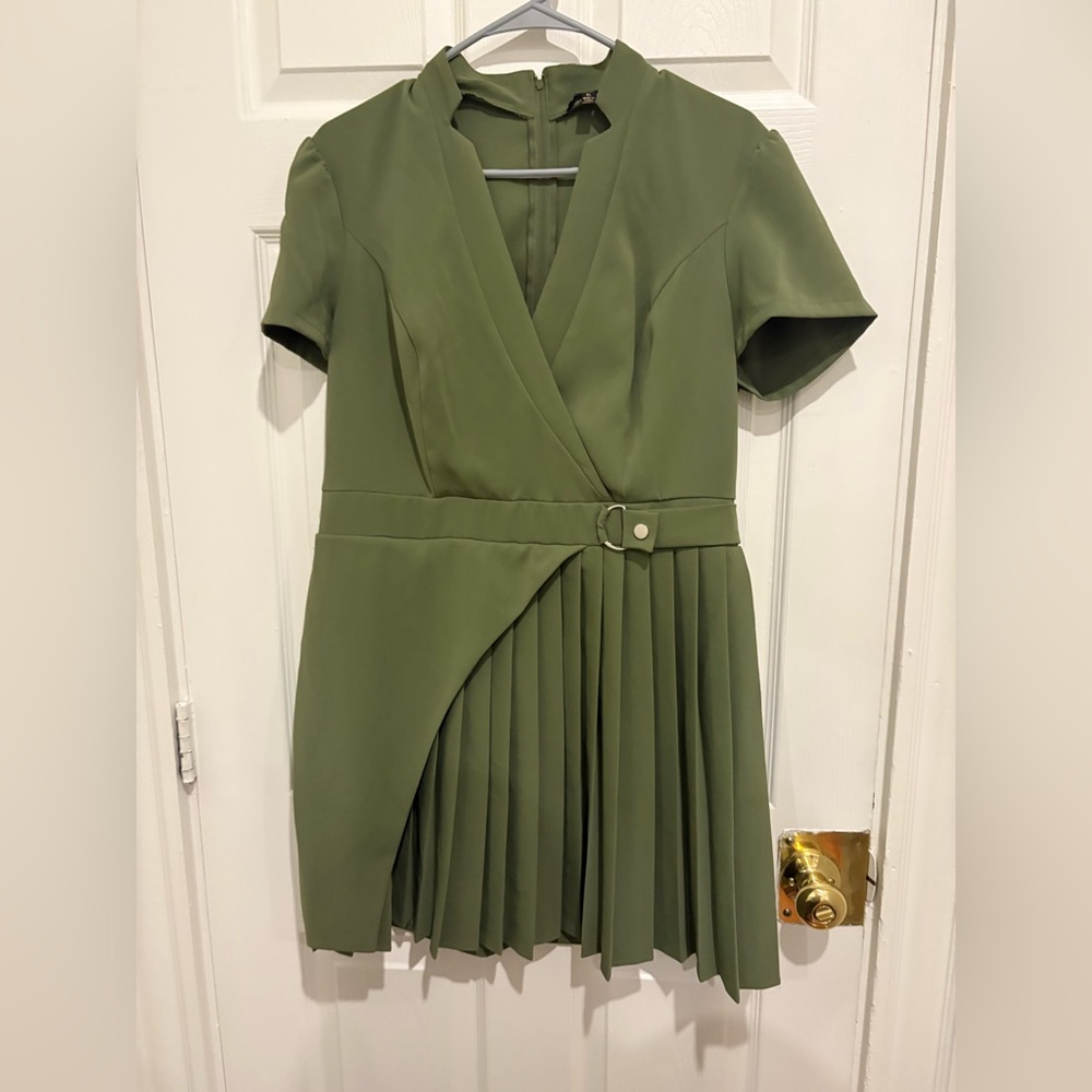 Macy's Olive Green Pleated Mini Dress
